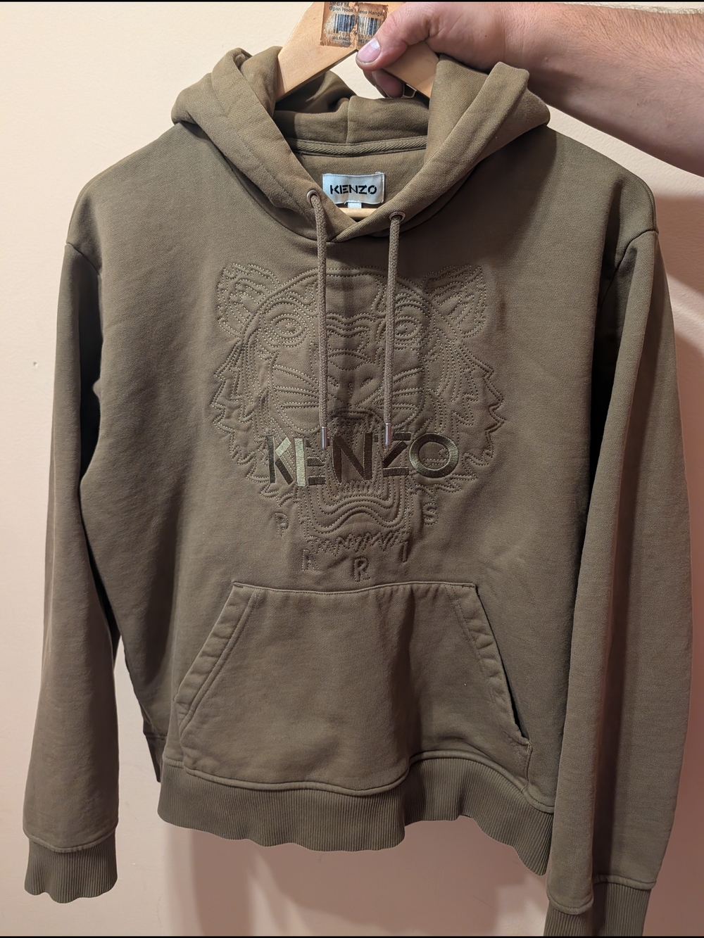 Kenzo Olive Green Embroidered Tiger Pullover Hoodie
